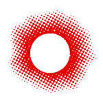 Corona Gas Logomark A red circle with small white dots on a gray background.