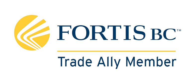A blue and yellow FortisBC Trade Ally Member logo